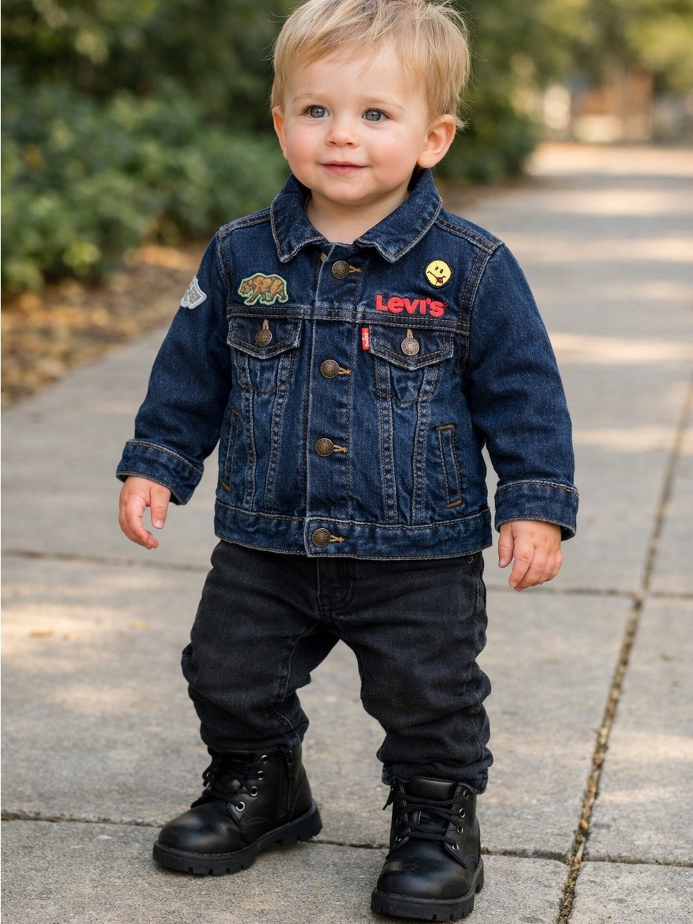 Levi’s Toddler Denim Jacket 18M – Bear, Smiley & Wing Patches – EUC